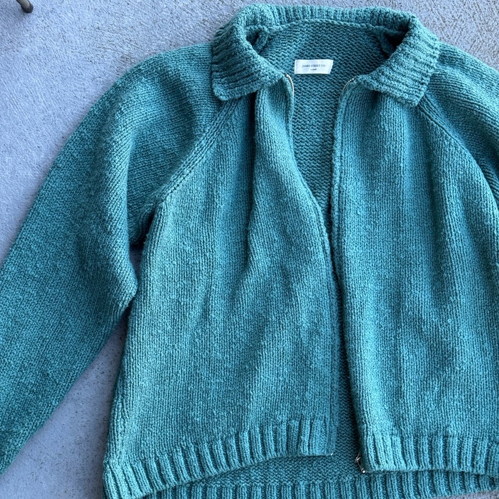 James Street Co Teal Knit Zip-Front Cardigan Sweater